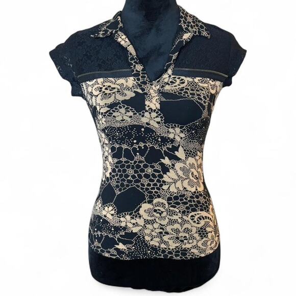 bebe Tops - Bebe y2k lace mesh collared top sz. Med